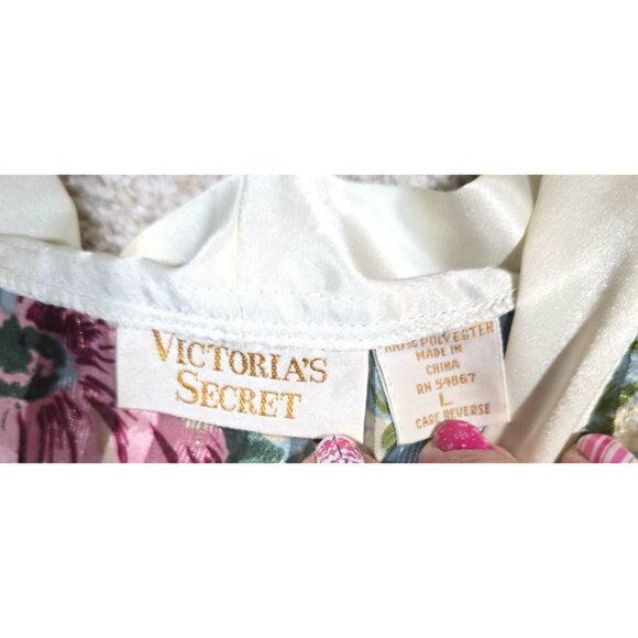 Victoria's Secret 2 Pc Vtg 90s Satin Floral Pajama Set Top Pants Ivory Women's L - Picture 2 of 16
